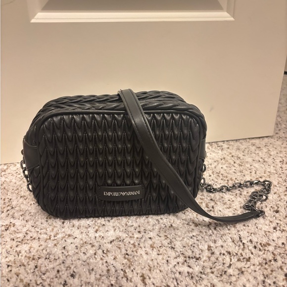 Emporio Armani Black Quilted Crossbody Bag with Silver Hardware - Picture 2 of 9